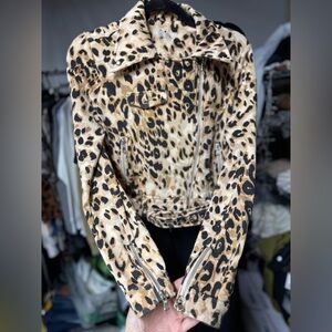 LuLaRoe Brown and Black cropped leopard Jacket   biker Style